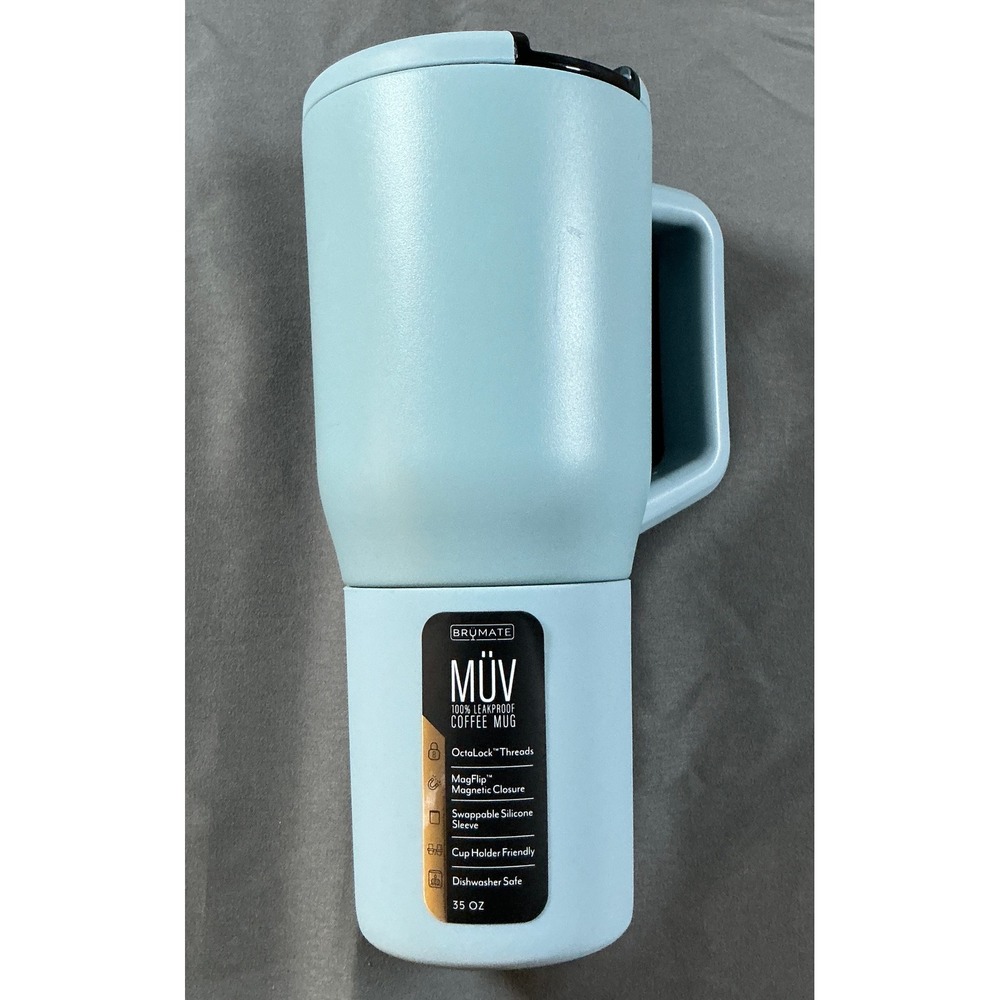 BruMate Muv 35oz Insulated Coffee Mug Mist Blue Travel Tumbler DWMV35MIT